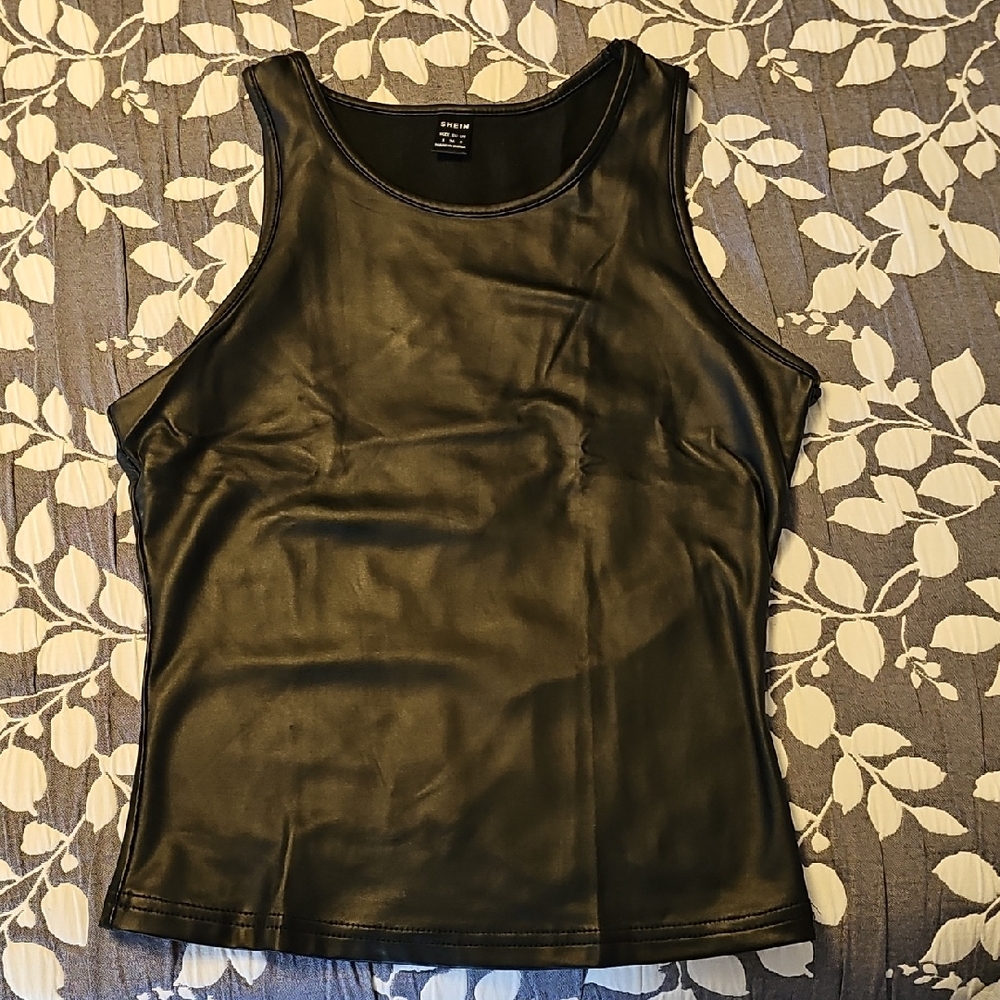 SHEIN Black Faux Leather Tank Top